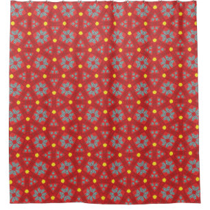 Cortina de ducha de geometría floral vintage roja