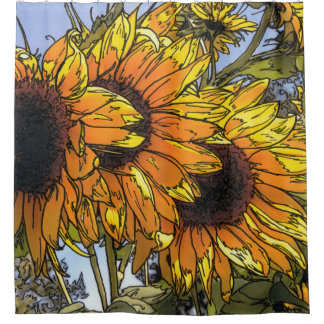 Cortina de ducha de girasoles