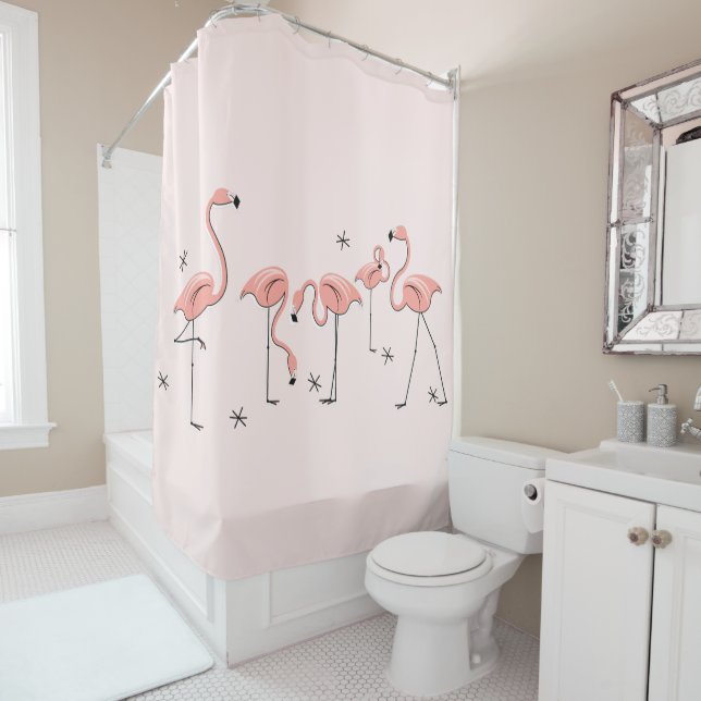 Cortina de ducha de grupo rosa Flamingos (In situ)