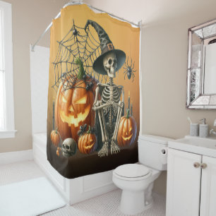 Cortina de ducha de Halloween con calabazas de esq