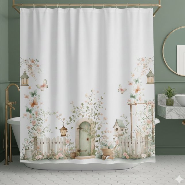 Cortina de ducha de jardín floral (cute whimsical elegant pretty cottagecore floral garden shower curtain)