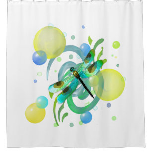 Cortina de ducha de la libélula verde azul