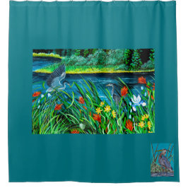 Cortina de ducha de la pareja Blue Heron