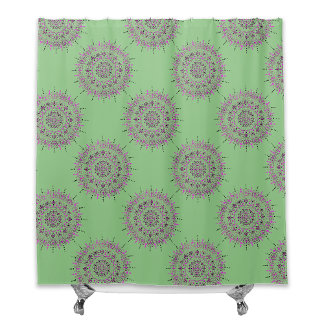 Cortina de ducha de Mandala pintada verde y rosa