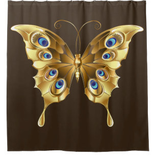 cortina de ducha de mariposa dorada