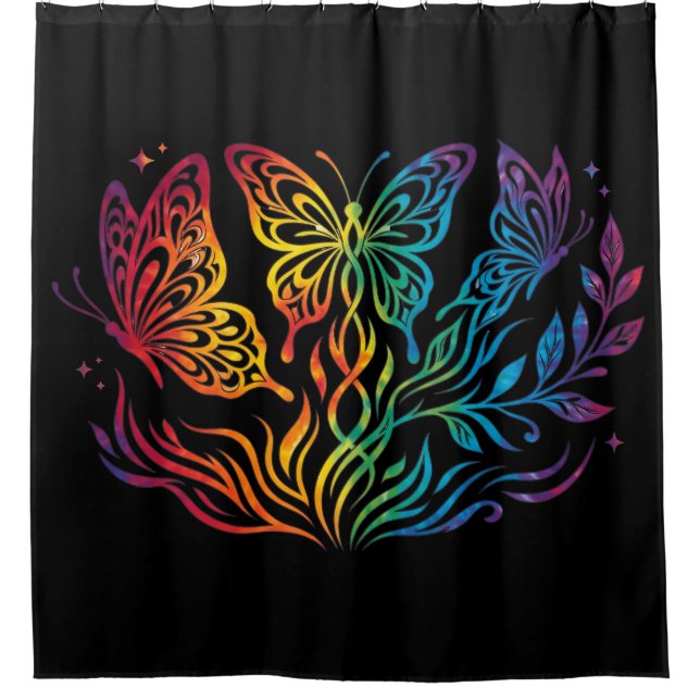 Cortina de ducha de mariposa multicolor (Anverso)