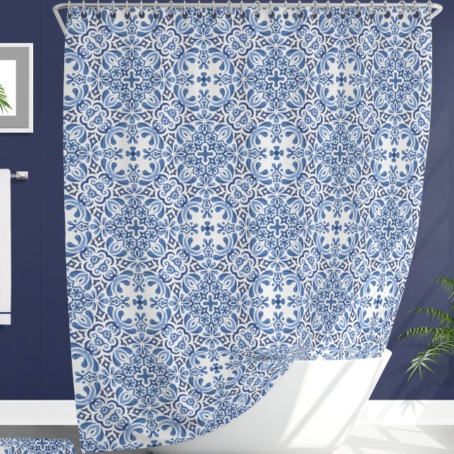 Cortina de ducha de mosaico acuática mediterránea (Subido por el creador)