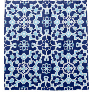 Cortina de ducha de mosaico geométrico azul