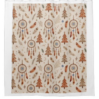 Cortina de ducha de Navidad Boho Dreamcatcher Rúst