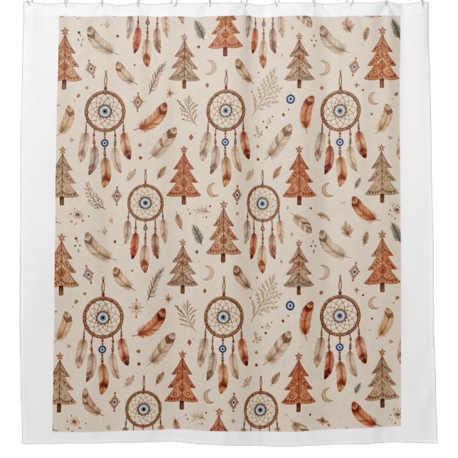 Cortina de ducha de Navidad Boho Dreamcatcher Rúst (Anverso)