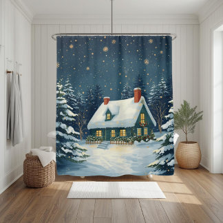 Cortina de ducha de Navidad de cabaña pacífica