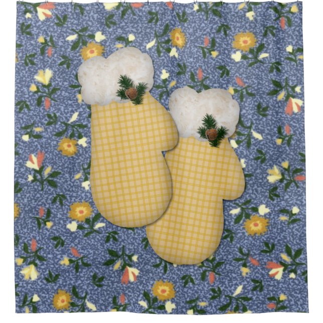 Cortina de ducha de Navidades de Mittens amarillo (Anverso)