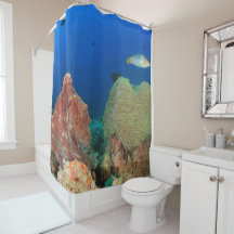 Cortina de ducha de octopus de coral azul oceánico