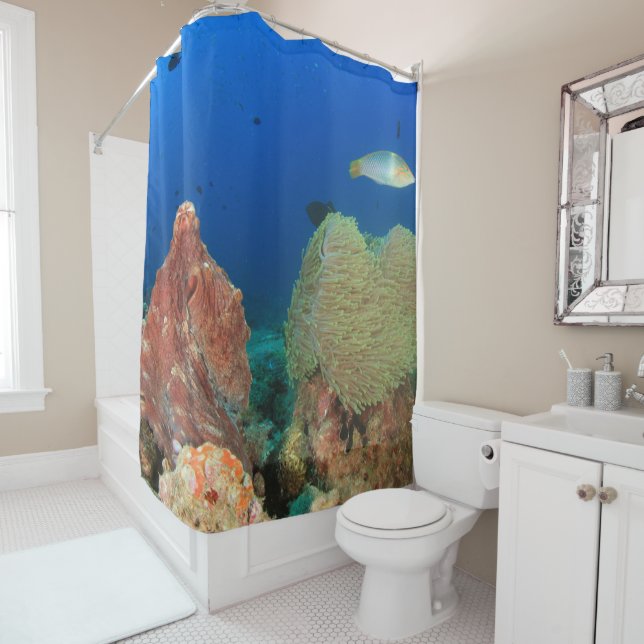 Cortina de ducha de octopus de coral azul oceánico (In situ)