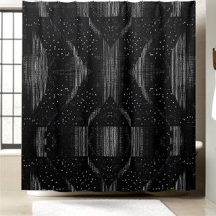 Cortina de ducha de ondas de sonido negro y blanco