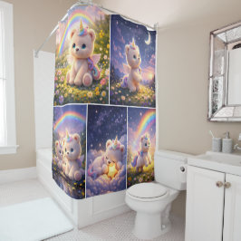 Cortina de ducha de osito unicornio de peluche