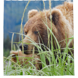 Cortina de ducha de oso y cachorro pardo