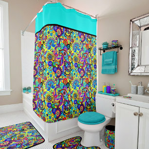 Cortina de ducha de paisley floral brillante