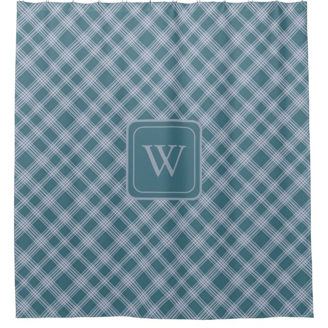 Cortina de ducha de patrón cuadrado ciano silencia (Anverso)