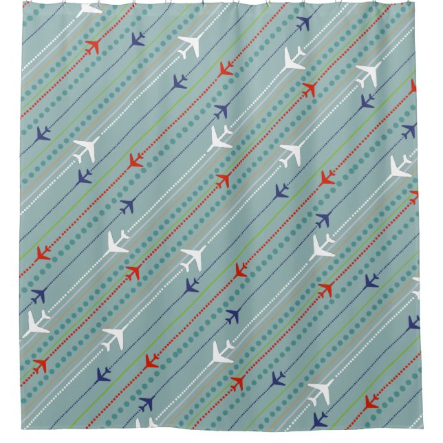 Cortina de ducha de patrón de avión retro (Anverso)