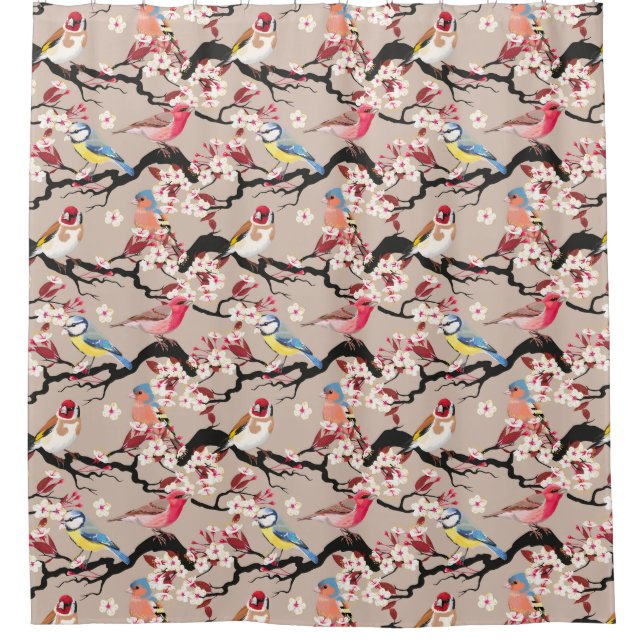 Cortina de ducha de patrón de pájaro (Anverso)