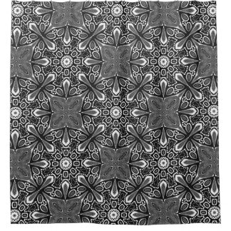 Cortina de ducha de patrón tribal negro + blanco