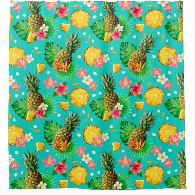 Cortina de ducha de patrón tropical (Anverso)