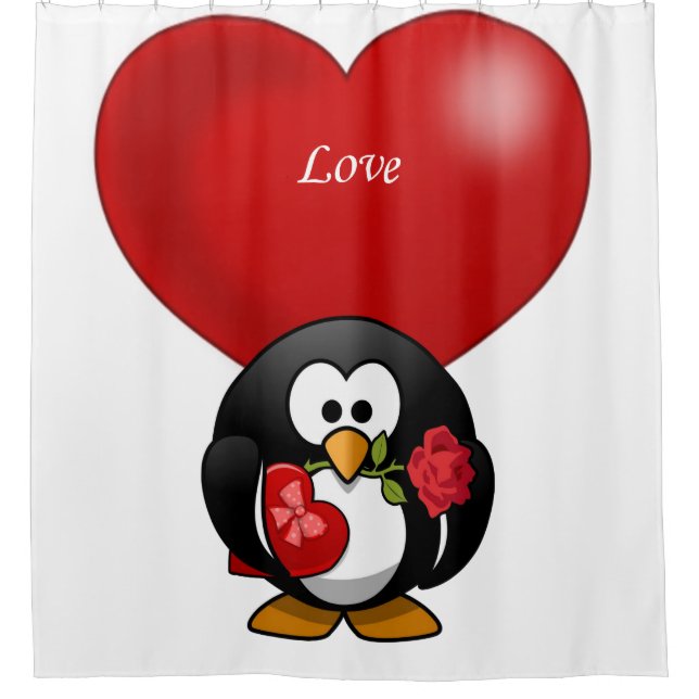 Cortina de ducha de pingüino de amor para niños (Anverso)