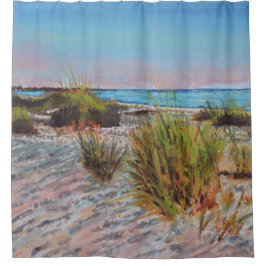 Cortina de ducha de pintura costera de playa