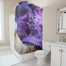 Cortina de ducha de pulpo púrpura azul océano
