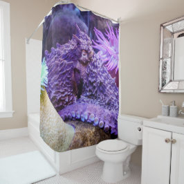 Cortina de ducha de pulpo púrpura azul océano