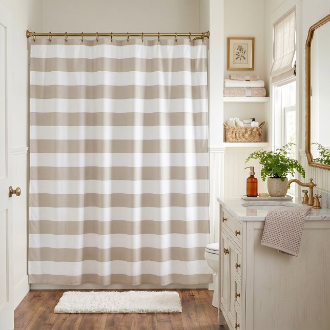 Cortina de ducha de rayas beige claro y blanco (Subido por el creador)