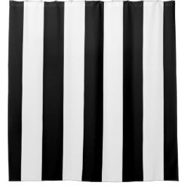 Cortina de ducha de rayas verticales blancas y neg