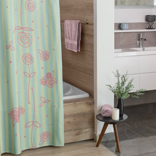 Cortina de ducha de rayas y Rosas dibujados a mano