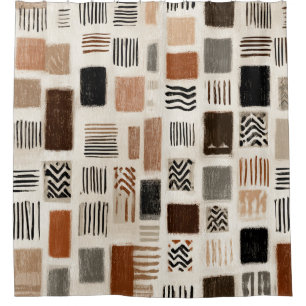 Cortina de ducha de rejilla abstracta boho terrosa