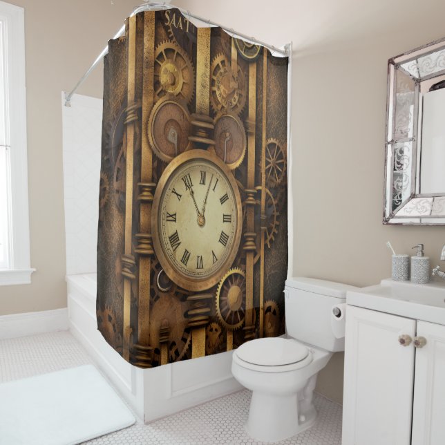 Cortina de ducha de reloj Steampunk (In situ)