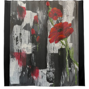 Cortina de ducha de Rosa de amapola gris y roja