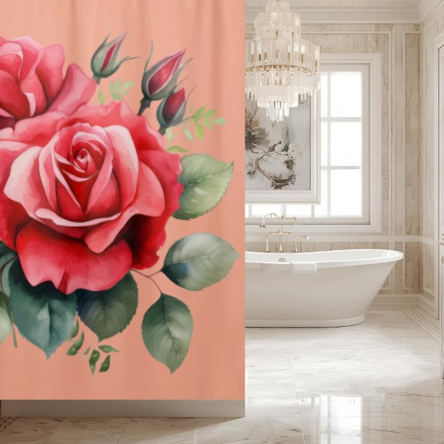Cortina de ducha de rosas rojas rosadas elegantes (Subido por el creador)