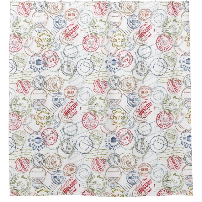 Cortina de ducha de sellos de viaje (Anverso)