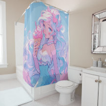Cortina de ducha de sirena Kawaii de anime