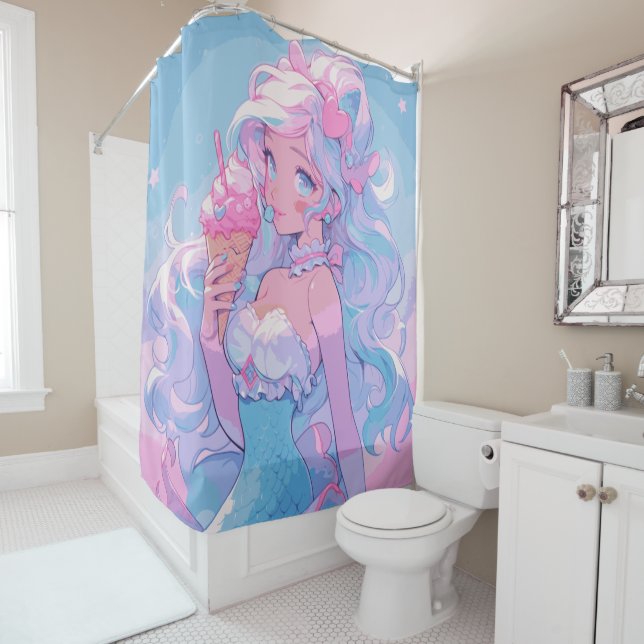 Cortina de ducha de sirena Kawaii de anime (In situ)