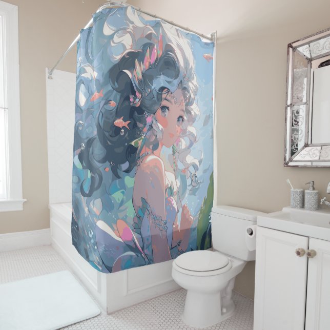 Cortina de ducha de sirena Kawaii de anime (In situ)