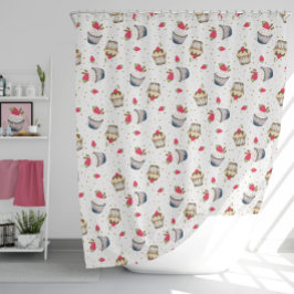 Cortina de ducha de tarta de fresa - Ajedrez rosa