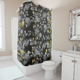 Cortina De Ducha De Toile del accesorio de oro negro floral blanco