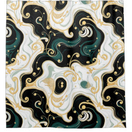 Cortina de ducha de vidrio negro y dorado