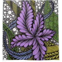 Cortina de ducha de Zen Doodle floral púrpura artí