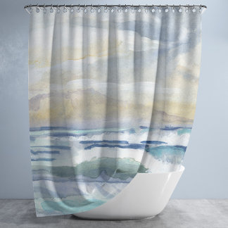 Cortina De Ducha Decoración casera costera de Ocean Wave Watercolor
