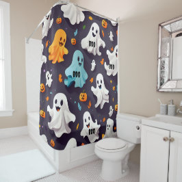 Cortina De Ducha Decoración de Baño de Fantasmas Amigables de Otoño