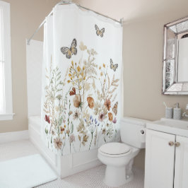 Cortina De Ducha Decoración de baño de jardín floral, mariposa