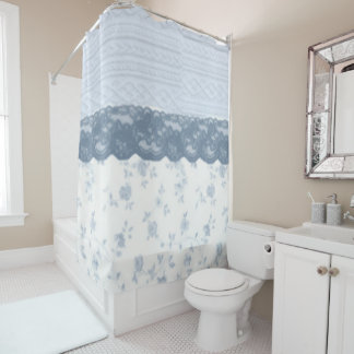 Cortina De Ducha Decoración de baño elegante con encaje floral azul